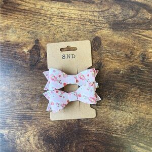 Handcrafted Pink Strawberry Print Bow Hair Clips for Kids